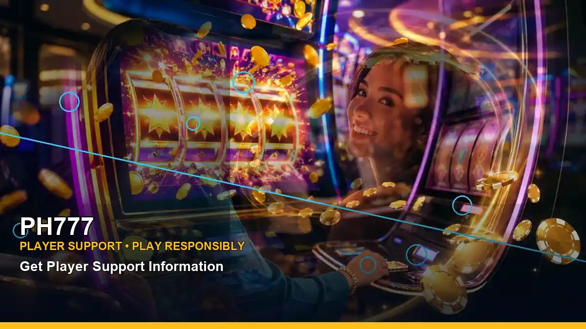 Two online slot games beside an adult Filipina casino host, arranged in a left-diagonal composition